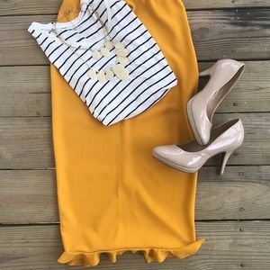 Shein mustard yellow pencil skirt